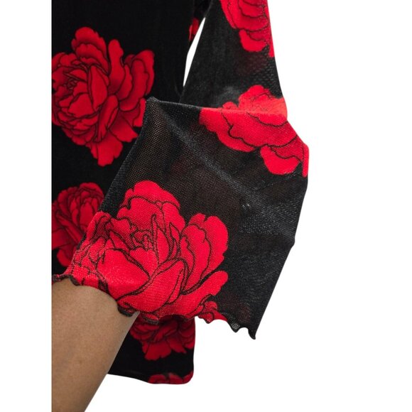 Thirty Thirty Womens Small Red Rose Velour Mesh Dress Open Back  Whimsigoth - Picture 6 of 9